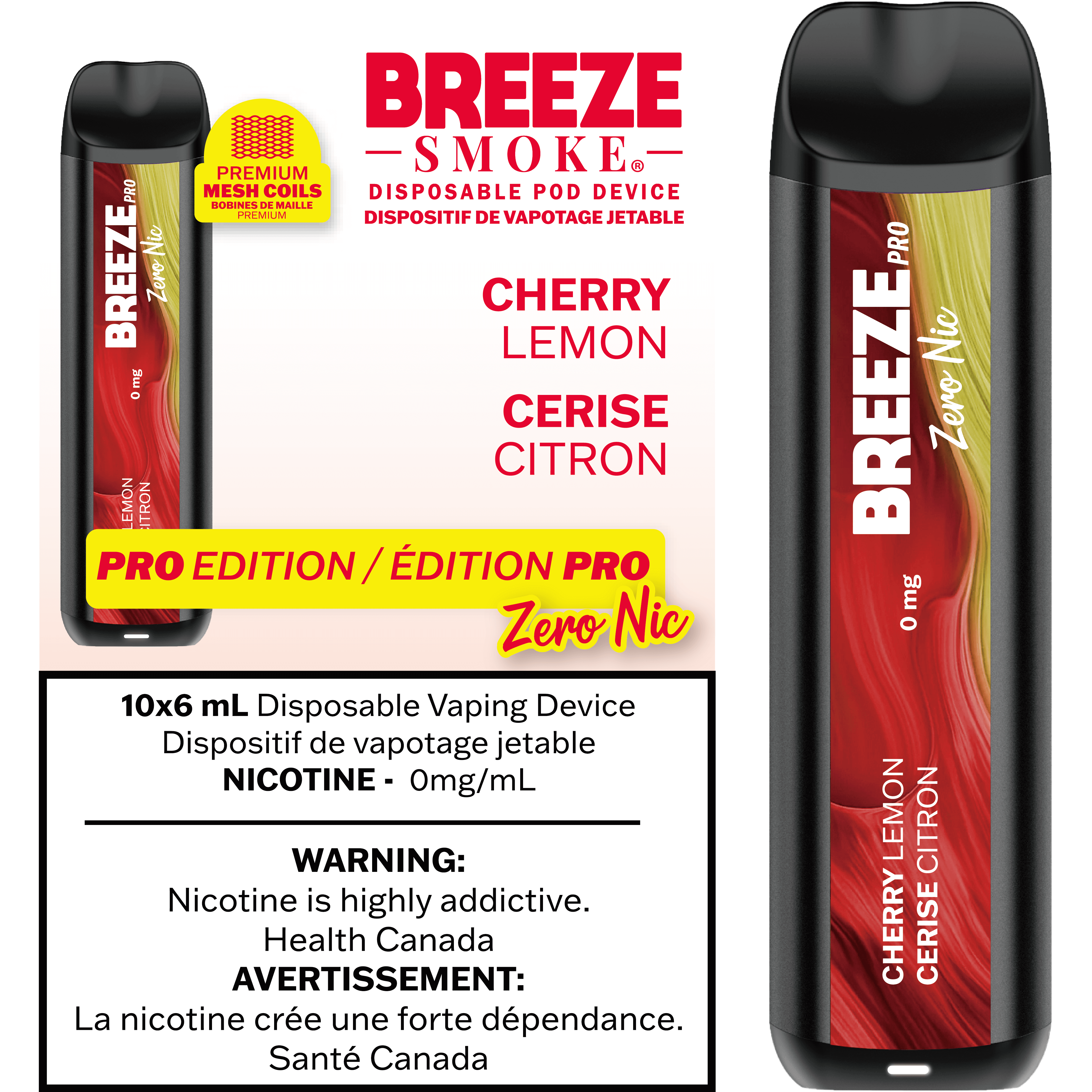 Breeze PRO 0MG Mint flavour disposable vape, nicotine-free, offering up to 2,000 puffs, hassle-free vaping device designed for Ontario and Quebec users.