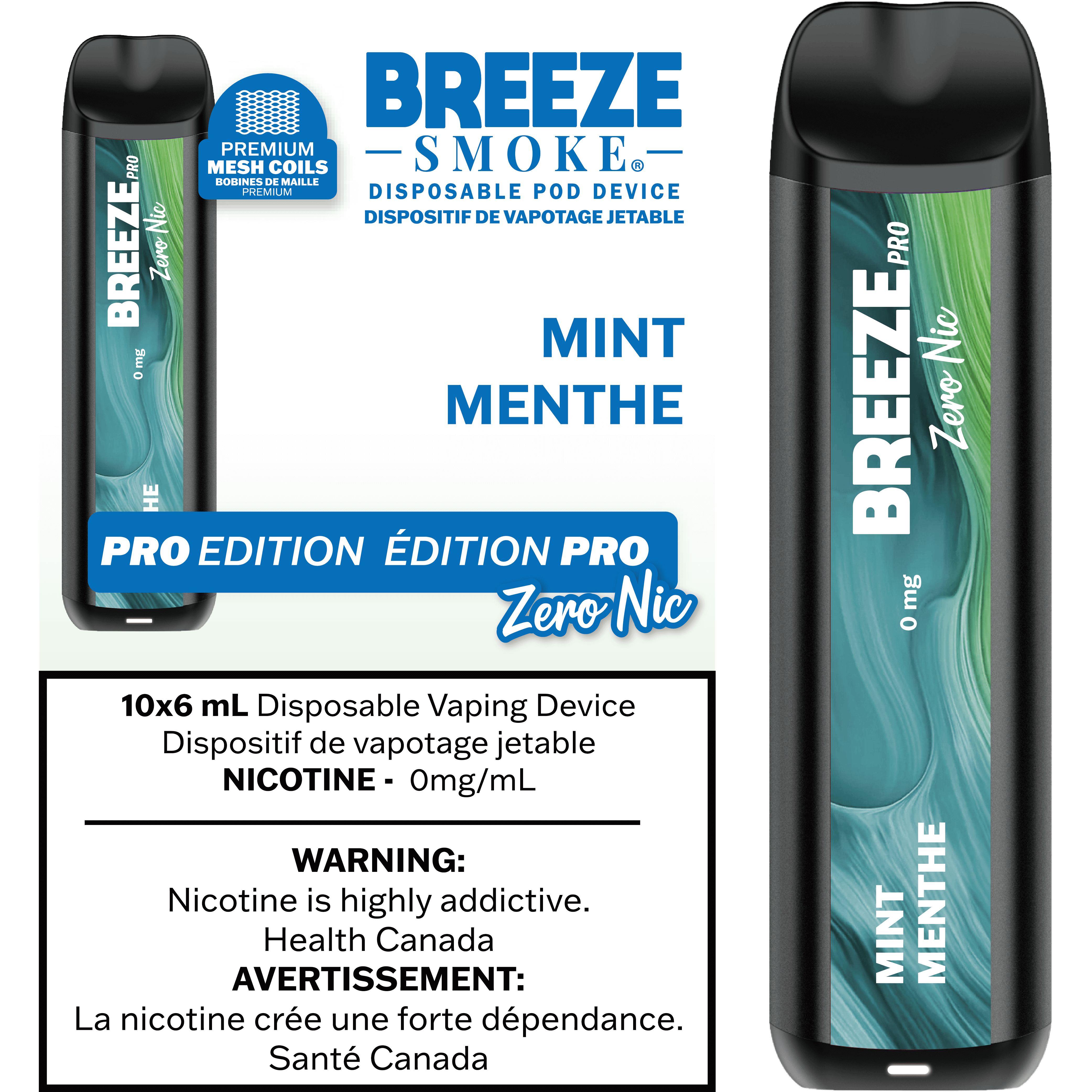 Breeze PRO 0MG Raspberry Lemon flavour nicotine-free disposable vape, 2,000 puffs, long-lasting 1,000mAh battery, ideal for Ontario and Quebec vapers.