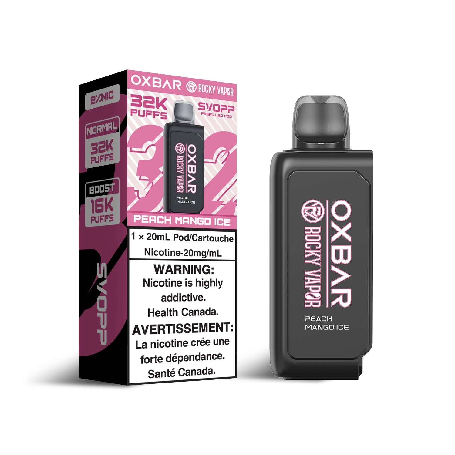 SVOPP Rocky Vapor OXBAR 32K, Grape Ice flavour, intense smooth taste, long-lasting vape experience, tailored for Ontario and Quebec users.