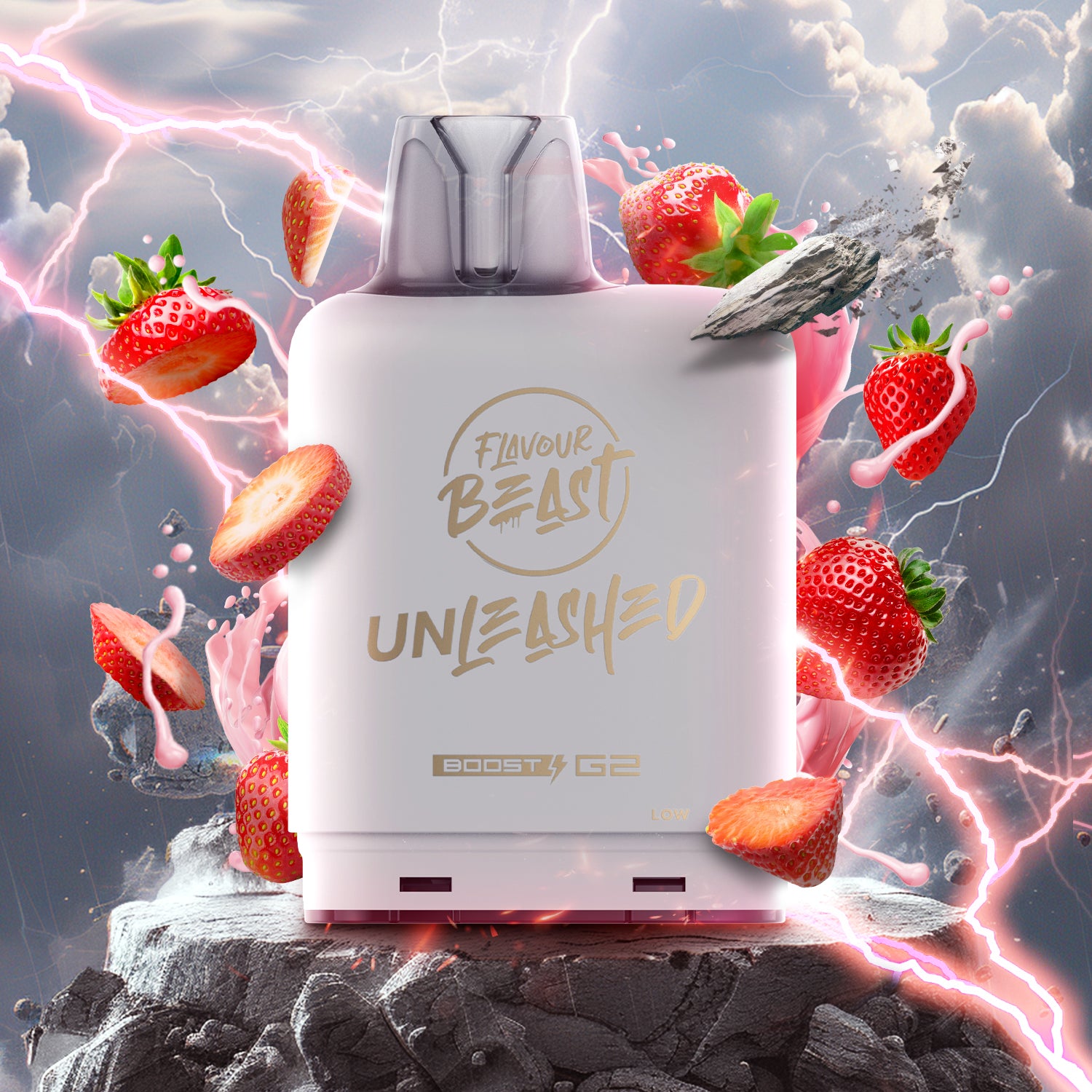 Flavour Beast Level X Unleashed Boost G2 Pod 25K, Craving Strawberry Swirl flavour, advanced 23W Boost Mode for maximum flavour satisfaction, high-performance pre-filled pod for Ontario and Quebec vapers.