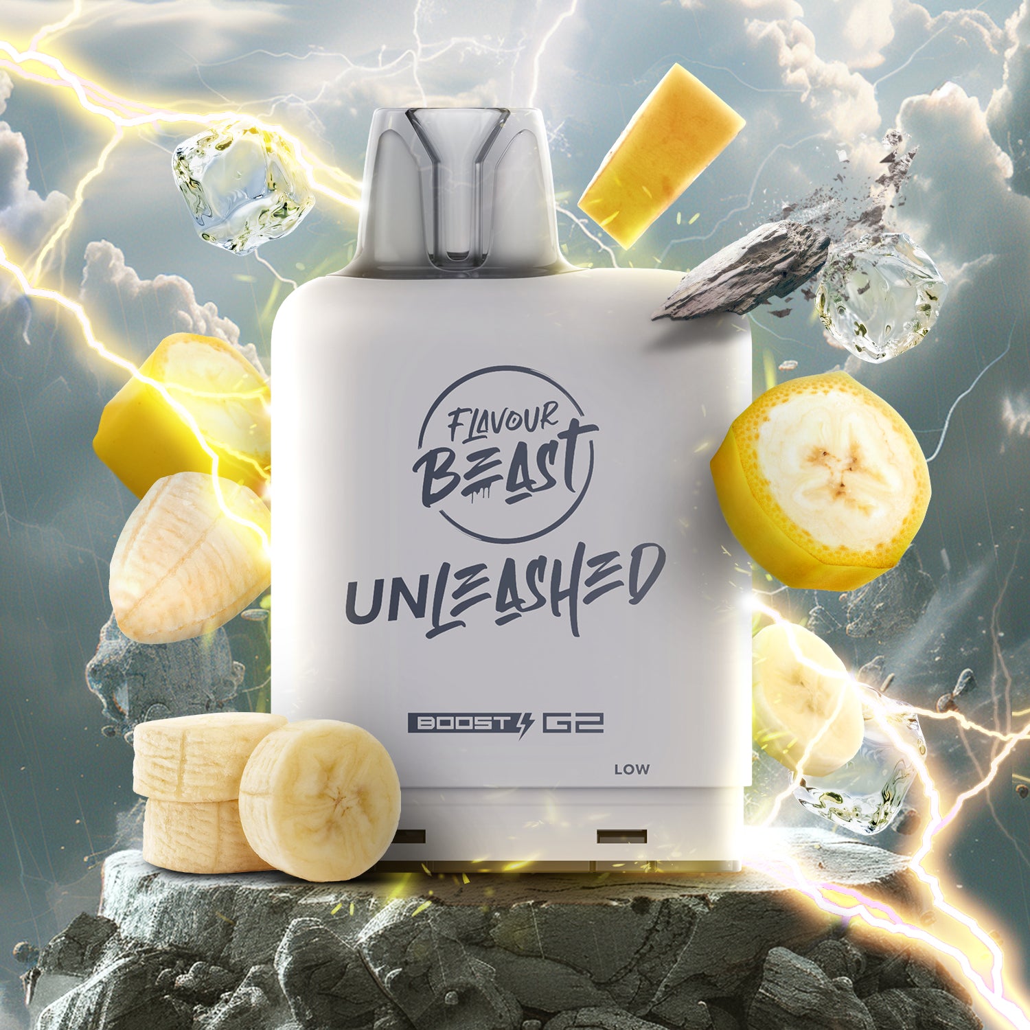 Flavour Beast Level X Unleashed Boost G2 Pod, Epic Peach Mango flavour, boosted 23W performance, pre-filled vaping pod offering enhanced vaping experience, suitable for vapers in Ontario and Quebec.