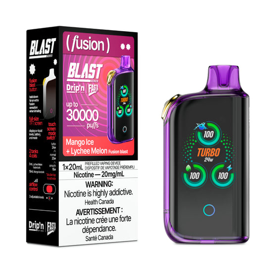 DRIP'N vape fasta blast 30K (Fusion) Mango Ice + Lychee Melon – premium disposable vape pod with icy ejuice flavor, popular in Hawkesbury, Ottawa, and across Ontario.