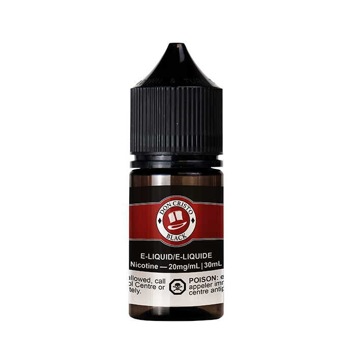 Don Cristo Salt NIC Black flavour, 20mg nicotine strength, robust tobacco with spice and subtle sweetness, bold and complex vape experience, ideal for vapers in Ontario and Quebec.