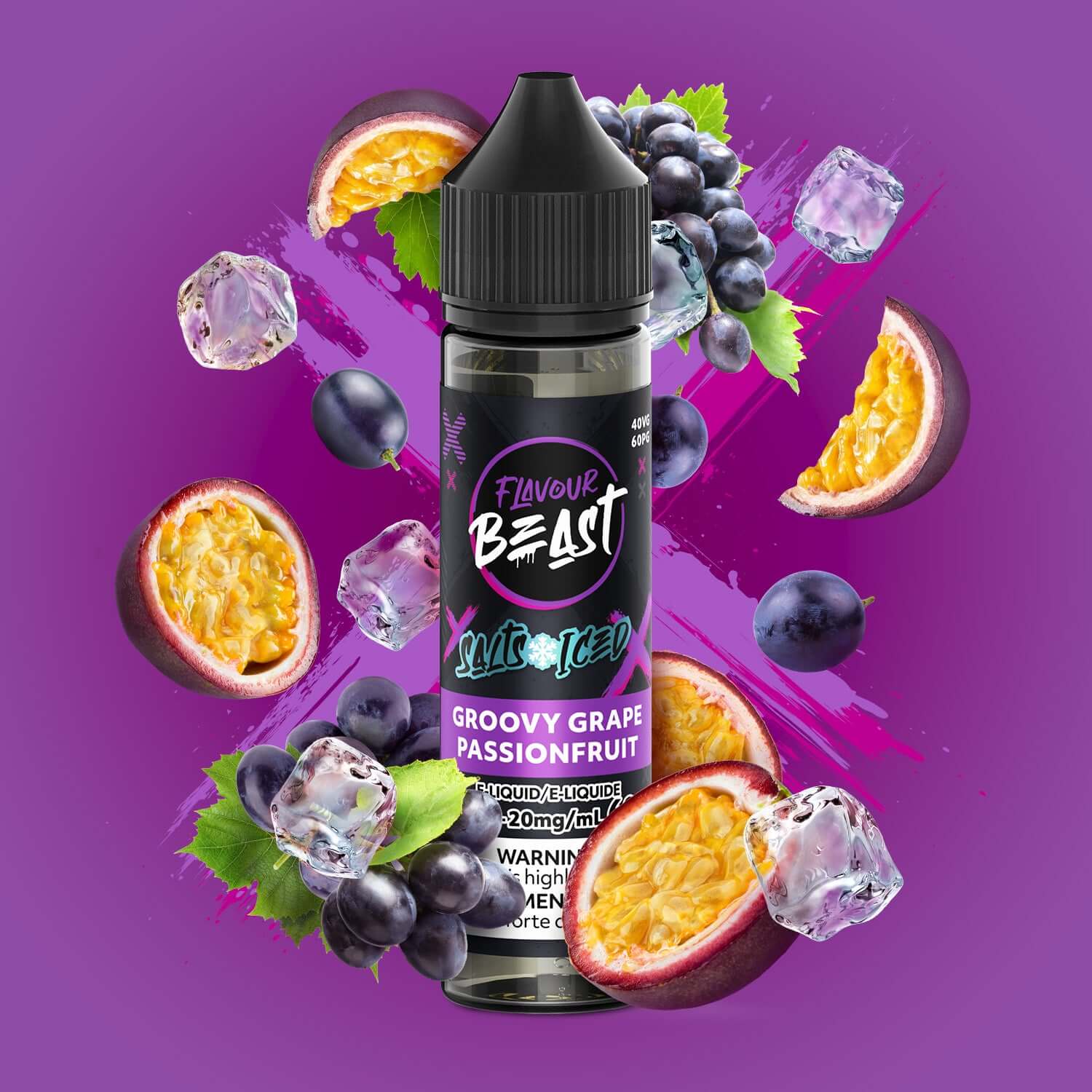 Flavour Beast E-Liquid Salt Iced 60mL, Grapplin' Grape Sour Apple Iced flavour with 20 mg/mL nicotine strength, smooth icy hit with bold fruity notes, ideal for vaping enthusiasts in Ontario and Quebec.