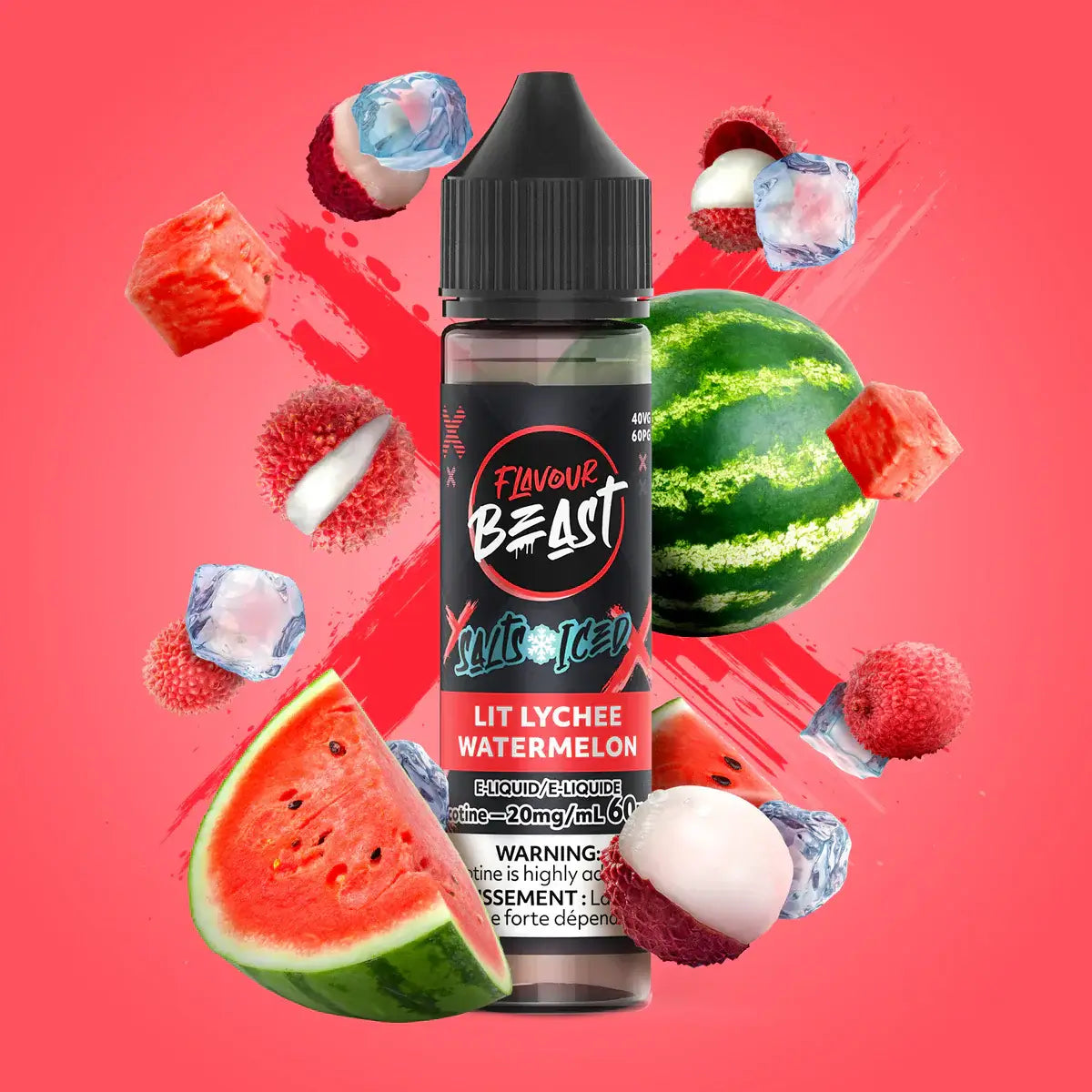 Flavour Beast E-Liquid - Salt Iced 60mL, Lit Lychee Watermelon flavour, 20mg nicotine strength, bold and smooth vaping experience, designed for Ontario and Quebec vape enthusiasts.