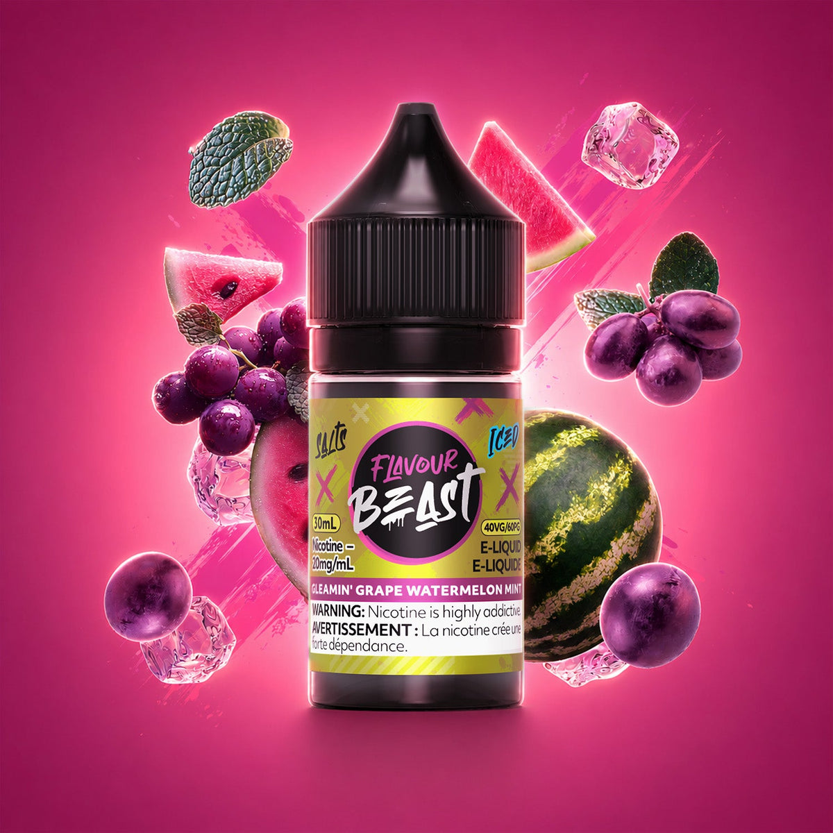 Flavour Beast E-Liquid Salt 30mL Gleamin' Grape Watermelon Mint Iced - Supa Vapes