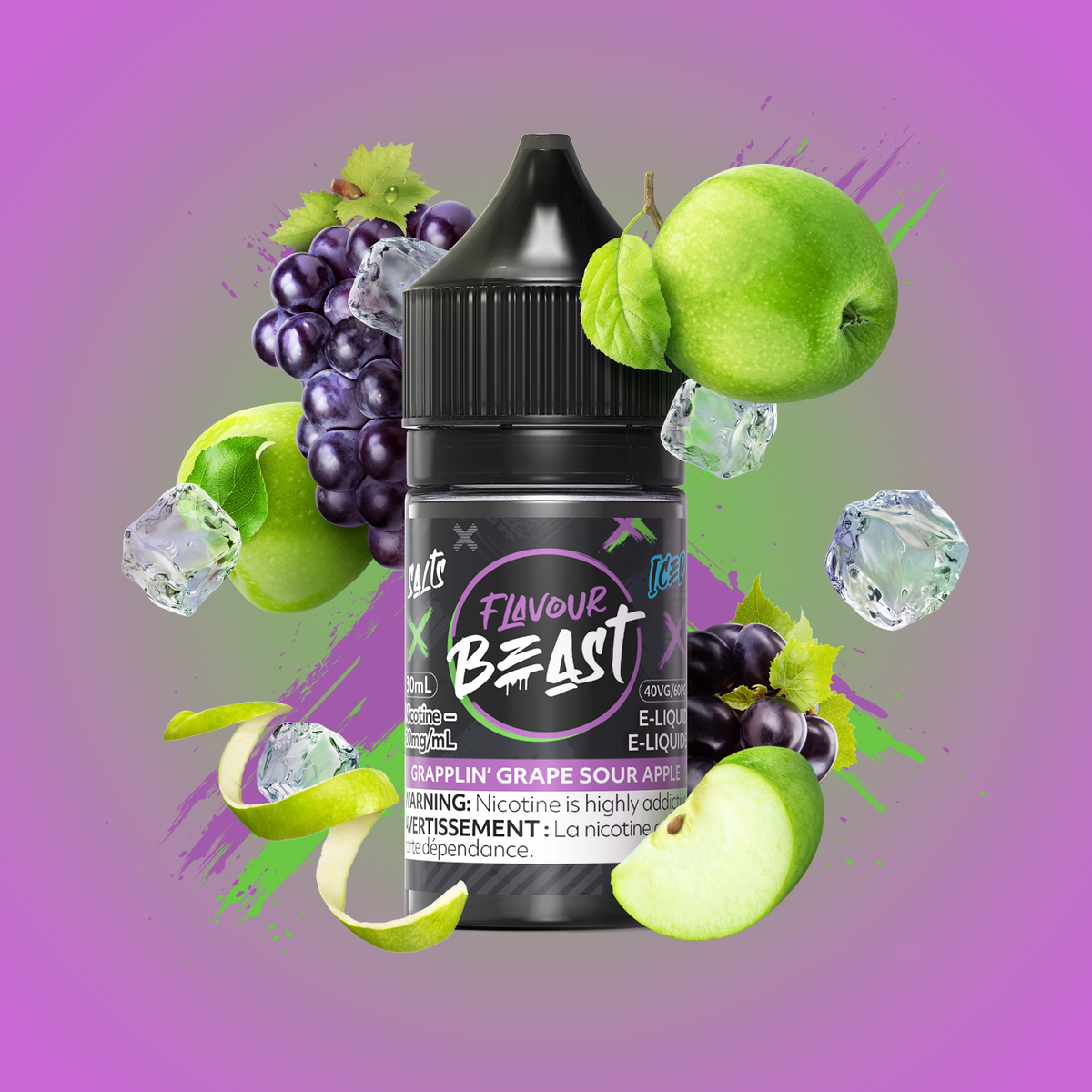 Flavour Beast E-Liquid Salt 30mL Grapplin Grape Sour Apple Iced - Supa Vapes