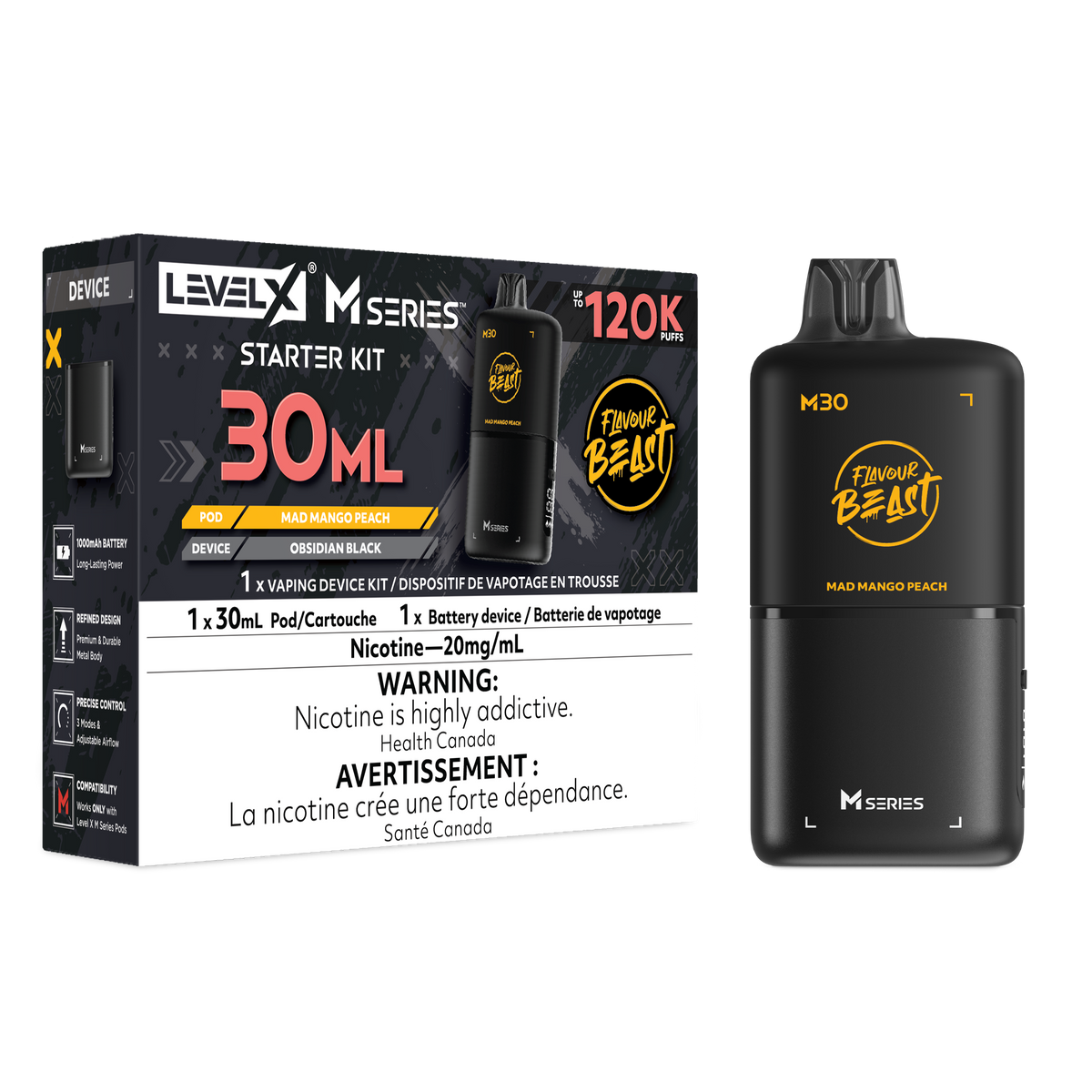 Flavour Beast Level X M Series Starter Kit 30mL Mad Mango Peach - Supa Vapes