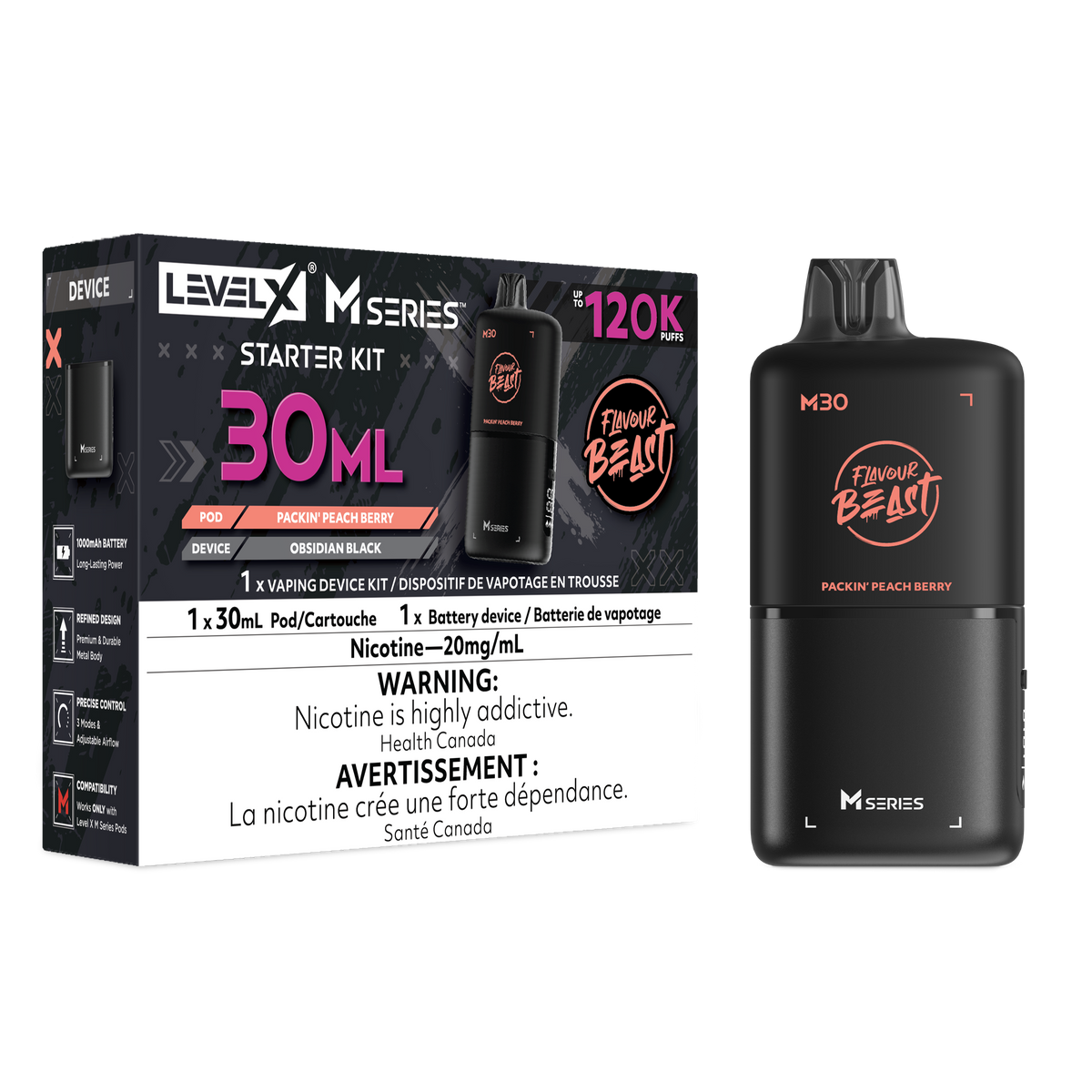 Flavour Beast Level X M Series Starter Kit 30mL Packin' Peach Berry - Supa Vapes