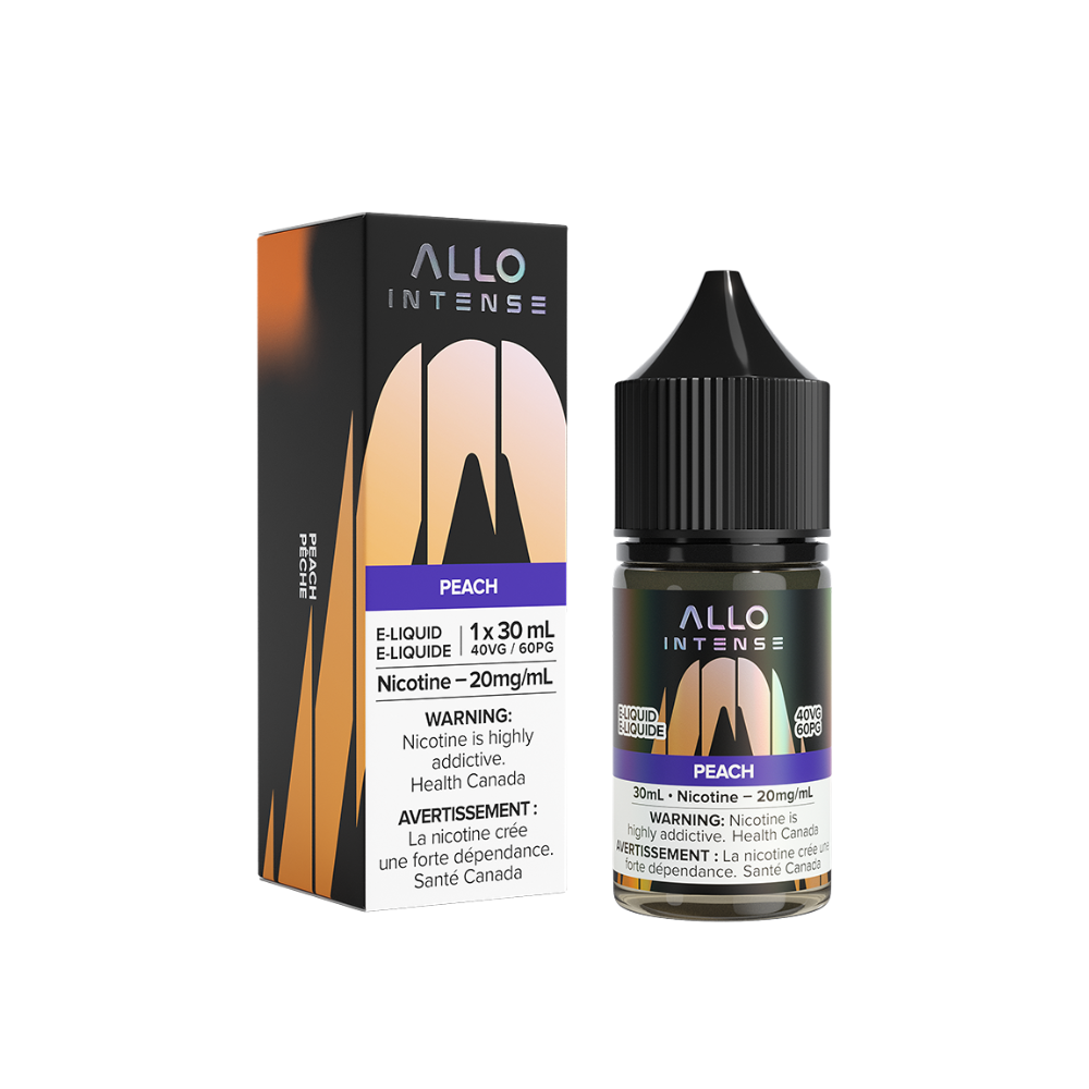Allo Intense Peach 30mL 20mg Salt Nic E-Liquid bottle