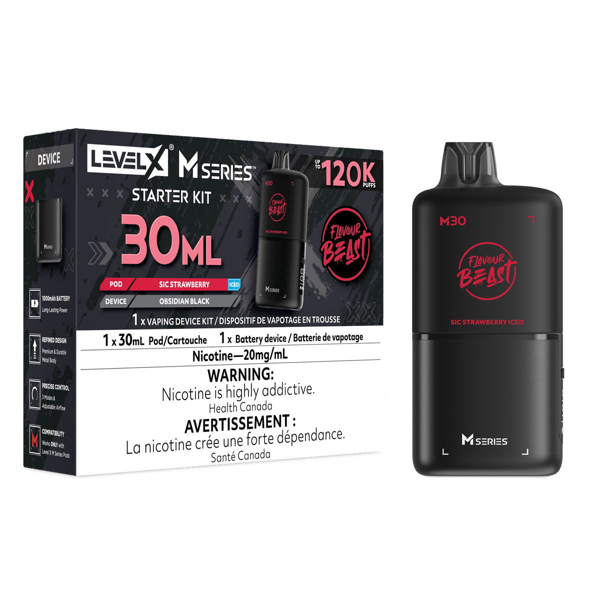 Flavour Beast Level X M Series Starter Kit 30mL Sic Strawberry Iced - Supa Vapes