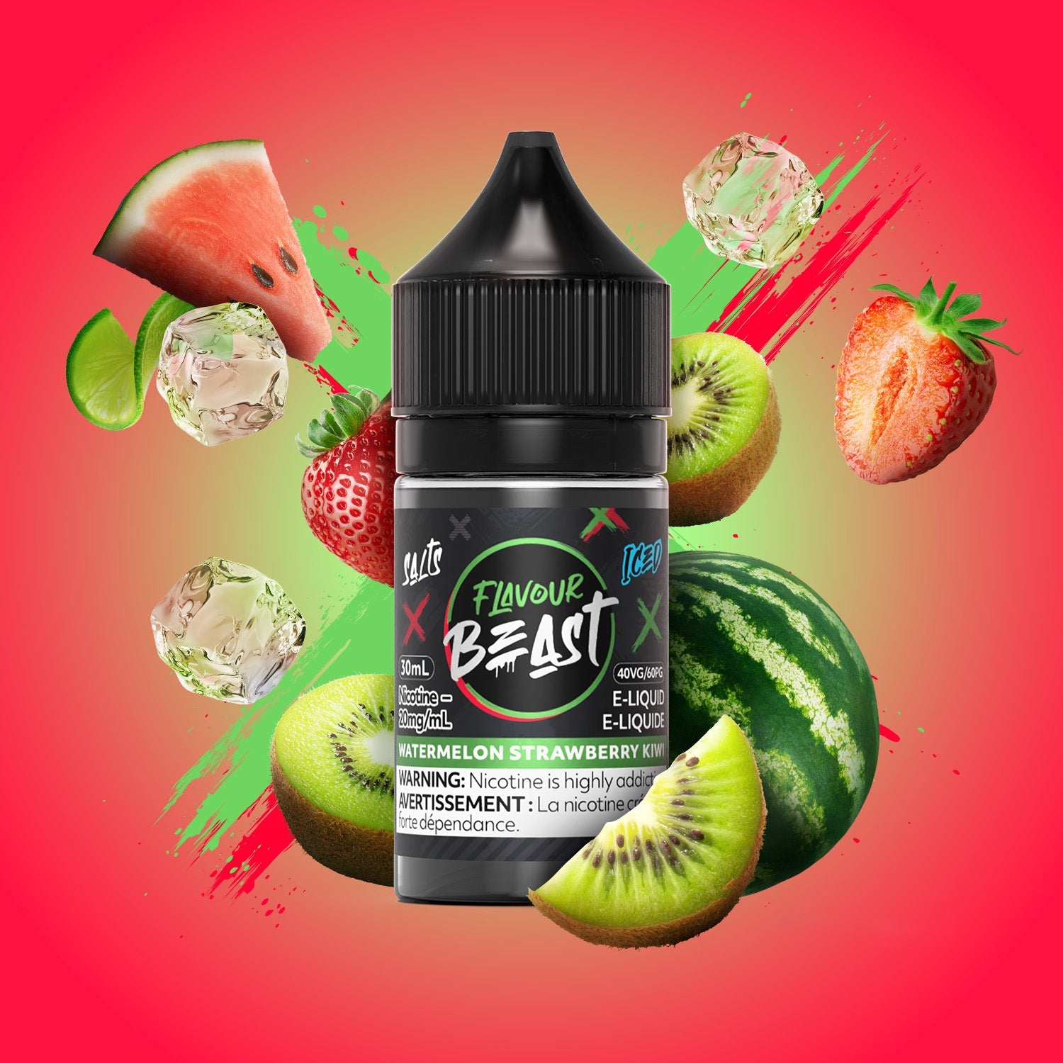 Flavour Beast E-Liquid Salt 30mL Watermelon Strawberry Kiwi Iced - Supa Vapes