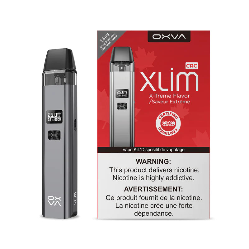 OXVA Xlim pod system in Shiny Black Red, adjustable wattage with ergonomic AFC design, high performance vape device ideal for Ontario and Quebec vapers seeking style and functionality