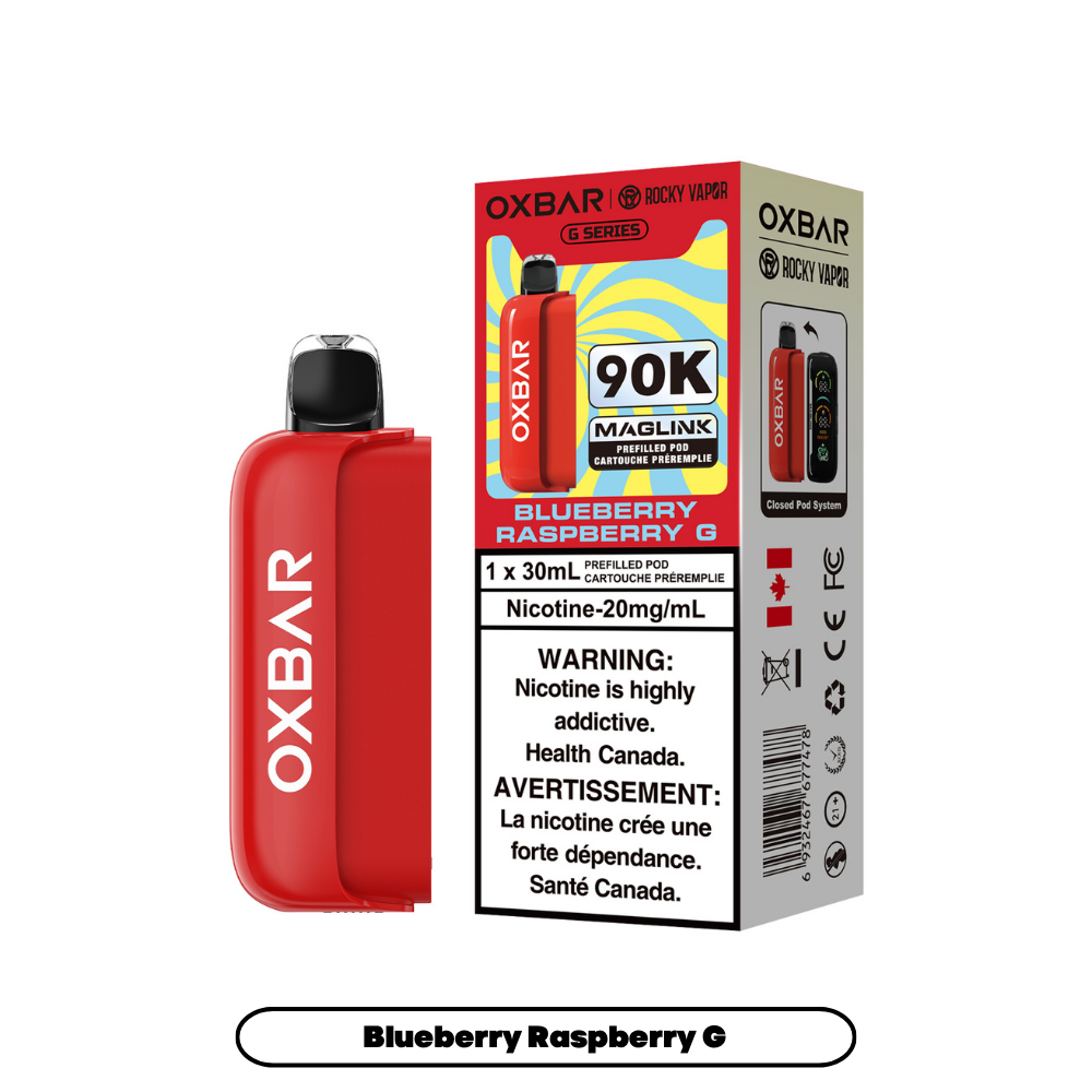 OXBAR 90K vape prerfilled pod device and packaging on a white background