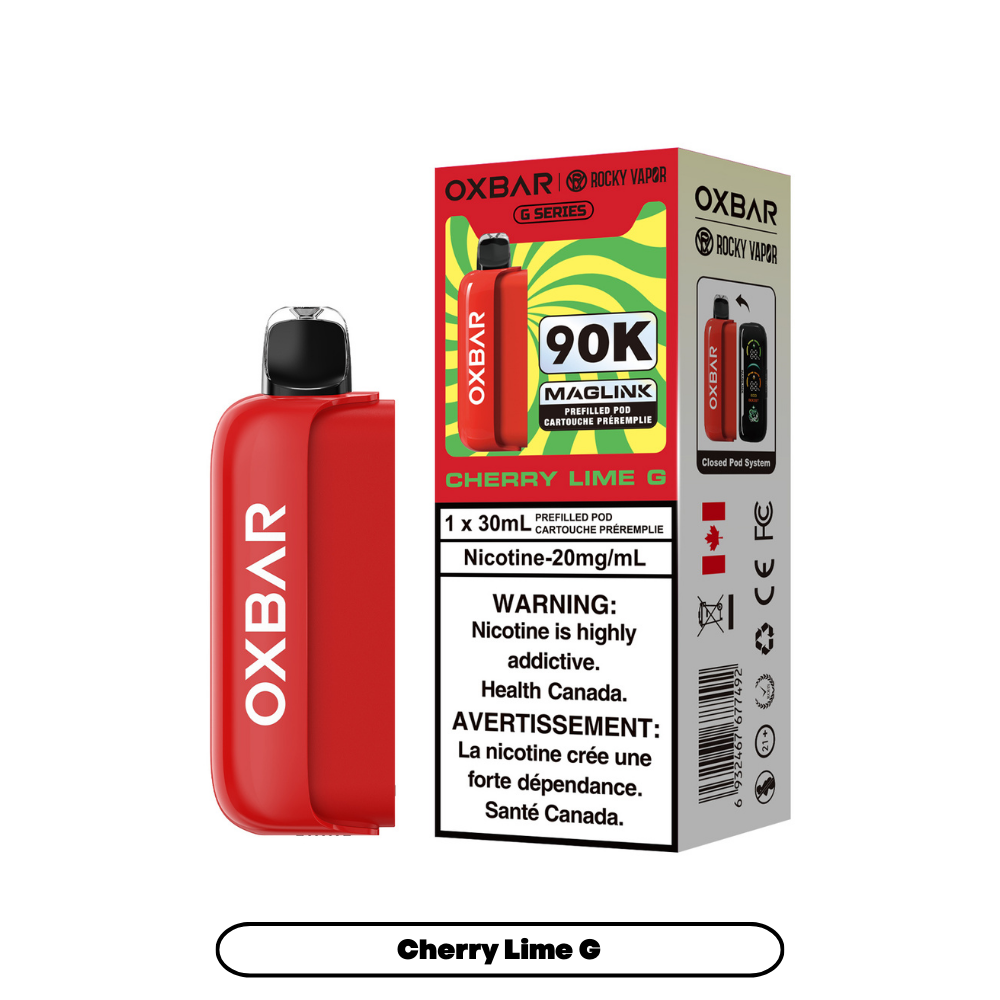 OXBAR 90K vape prerfilled pod device and packaging on a white background
