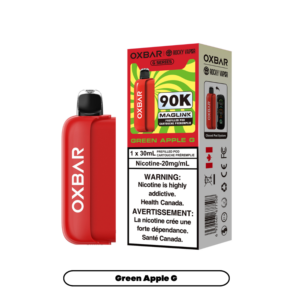 OXBAR 90K vape prerfilled pod device and packaging on a white background