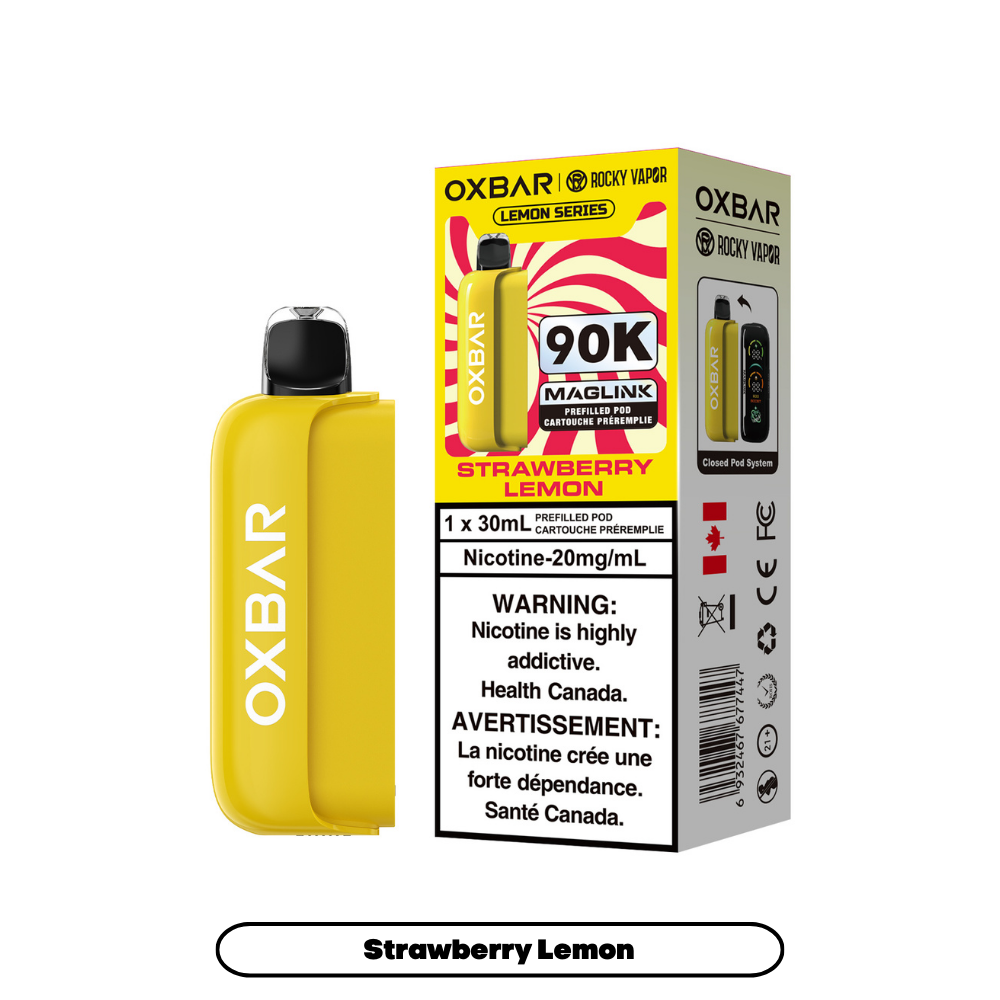 OXBAR 90K vape prerfilled pod device and packaging on a white background