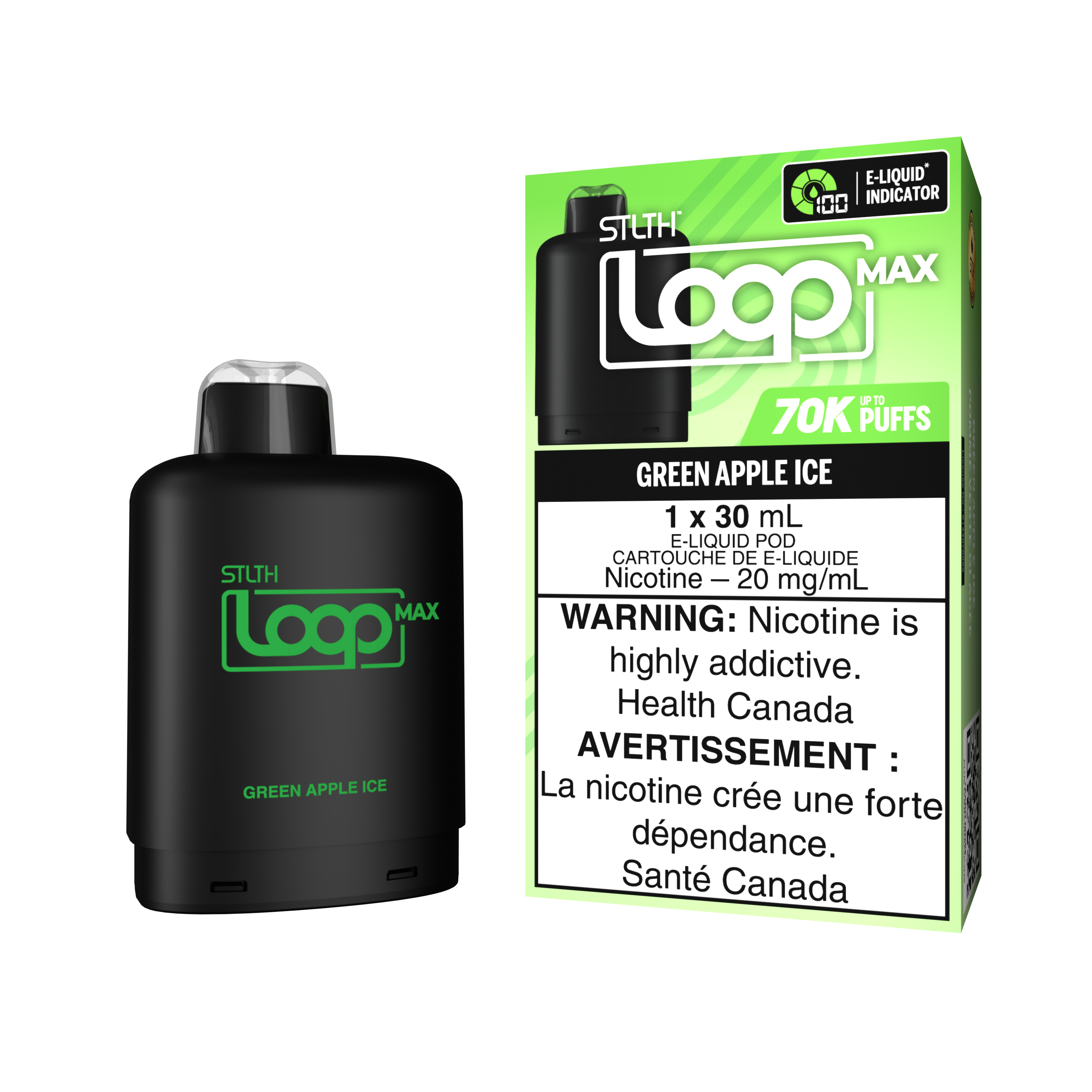 STLTH Loop MAX 70K rechargeable vape — Green Apple Ice flavour | Supa Vapes Canada