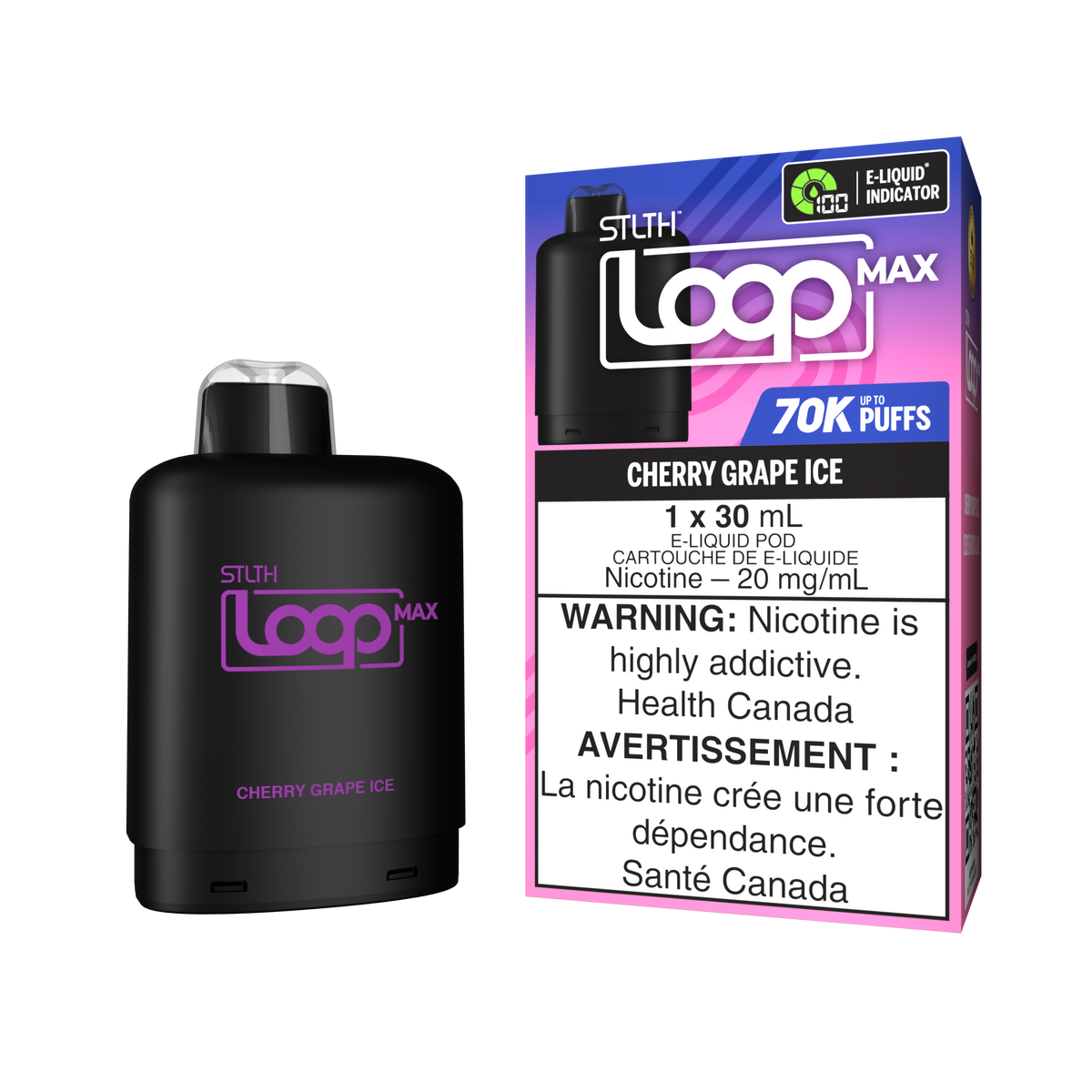 STLTH Loop MAX 70K rechargeable vape — Cherry Grape Ice flavour | Supa Vapes Canada