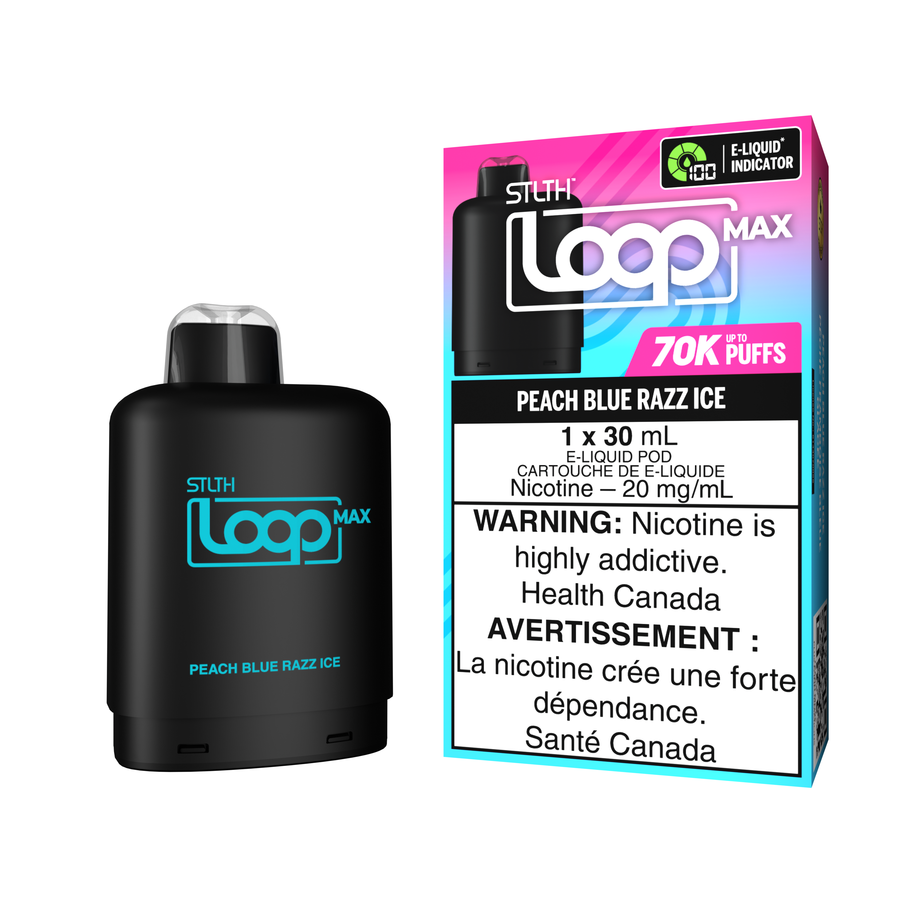 STLTH Loop MAX 70K rechargeable vape — Preach Blue Razz Ice flavour | Supa Vapes Canada