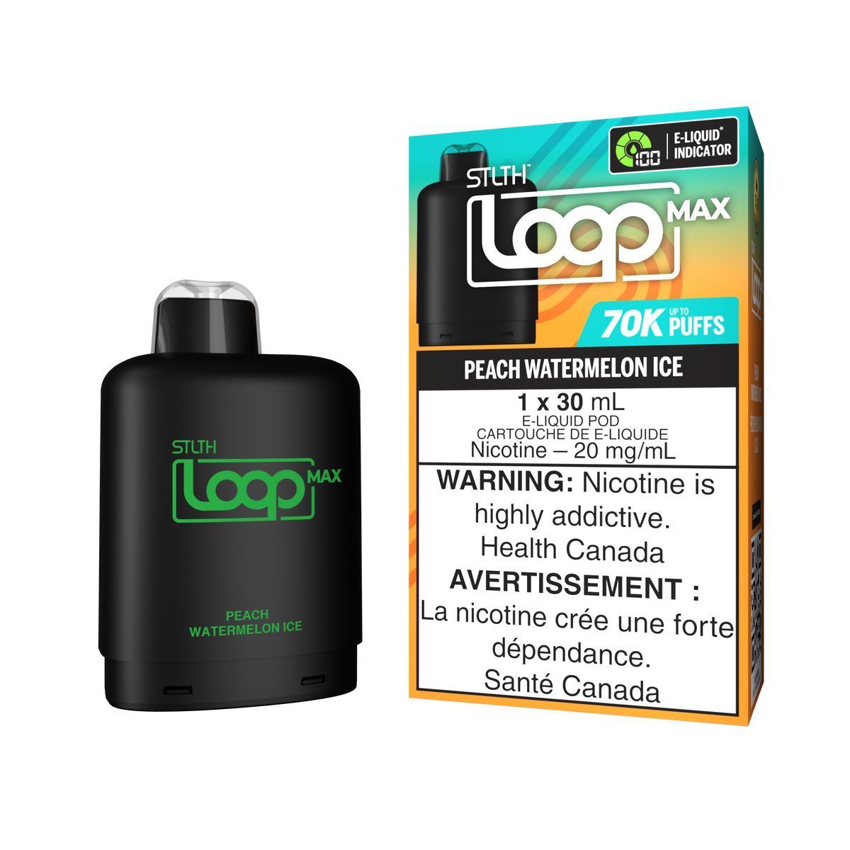 STLTH Loop MAX 70K rechargeable vape — Peach Watermelon Ice flavour | Supa Vapes Canada