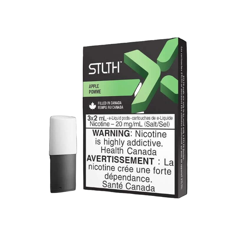 STLTH X Clearance Apple flavour pod, smooth draws with leak-resistant vaping, designed for Ontario and Quebec customers.