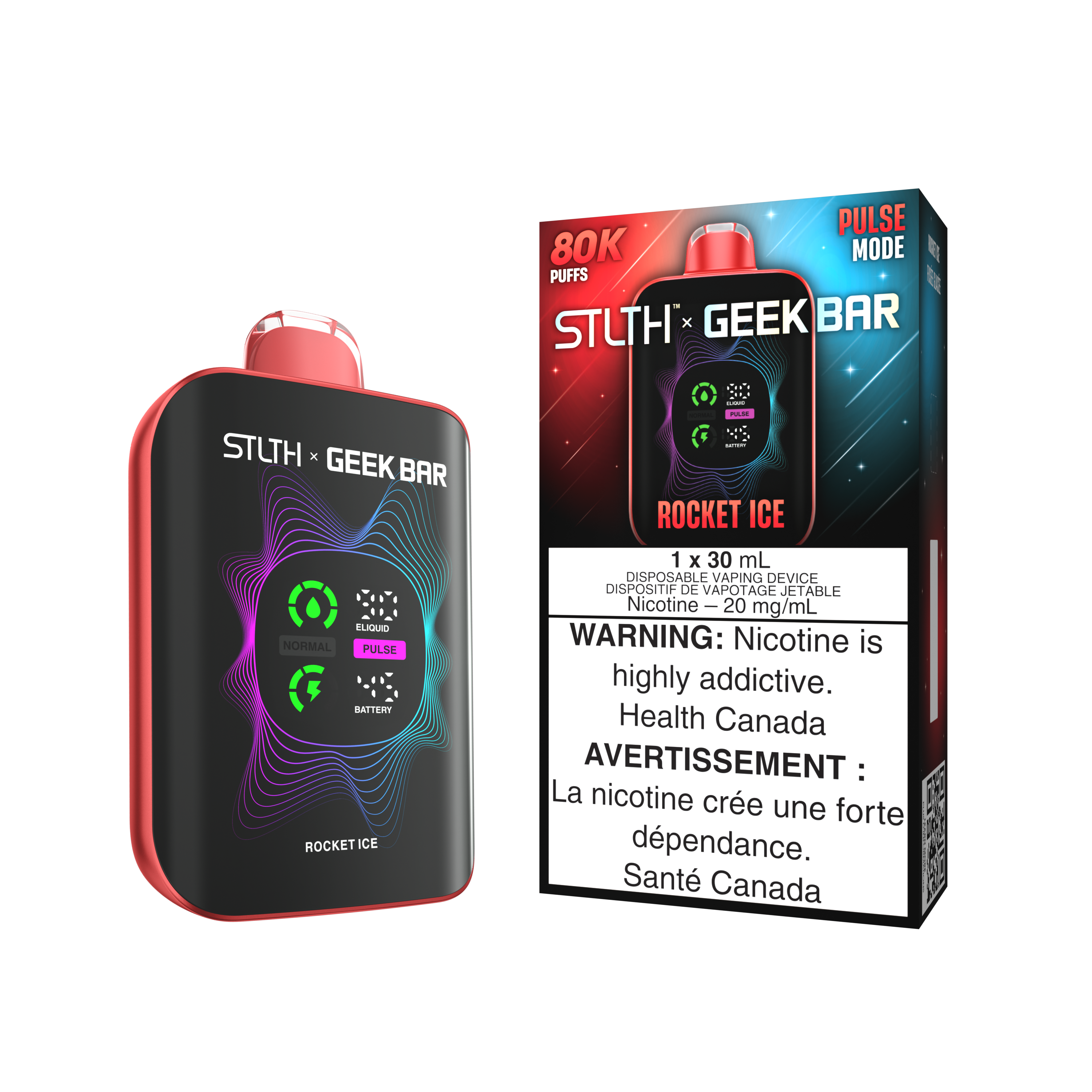 STLTH x Geek Bar 80K disposable vape — Rocket Ice flavour | Supa Vapes Canada