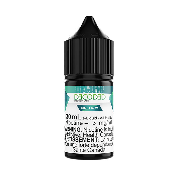 DECODED Salt Nic 30mL, Big FT flavour with 1.2% nicotine salt formula, smooth inhale, ideal for pod system users in Ontario and Quebec.