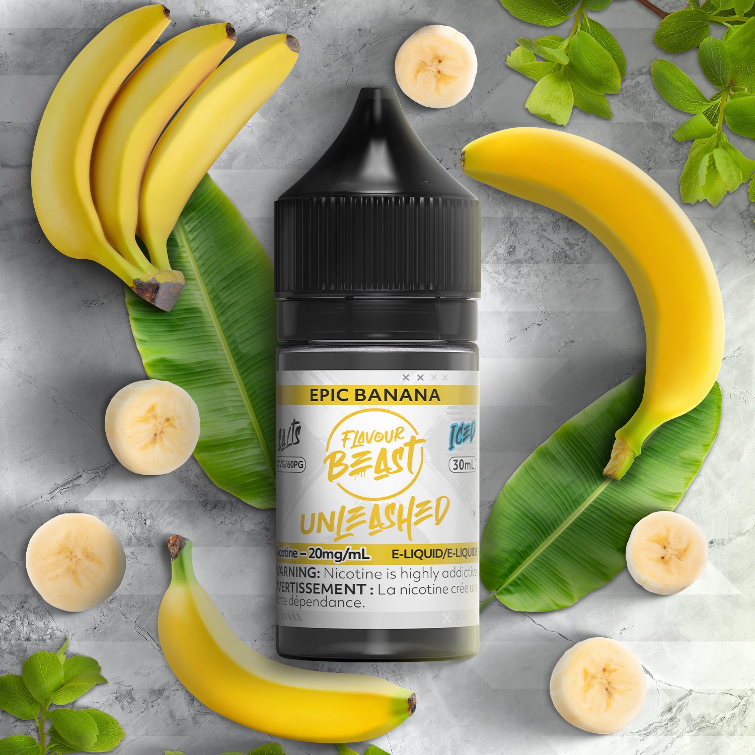Flavour Beast Unleashed E-Liquid, Epic Banana Ice flavour, refreshing fruity vape juice with smooth salt nicotine, crafted for Ontario and Quebec vapers.