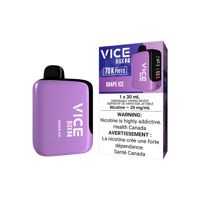 VICE Box 2, Arctic Blue Melon flavour disposable vape, up to 70,000 puffs, USB-C rechargeable battery, adjustable airflow, ideal for Ontario and Quebec vapers.