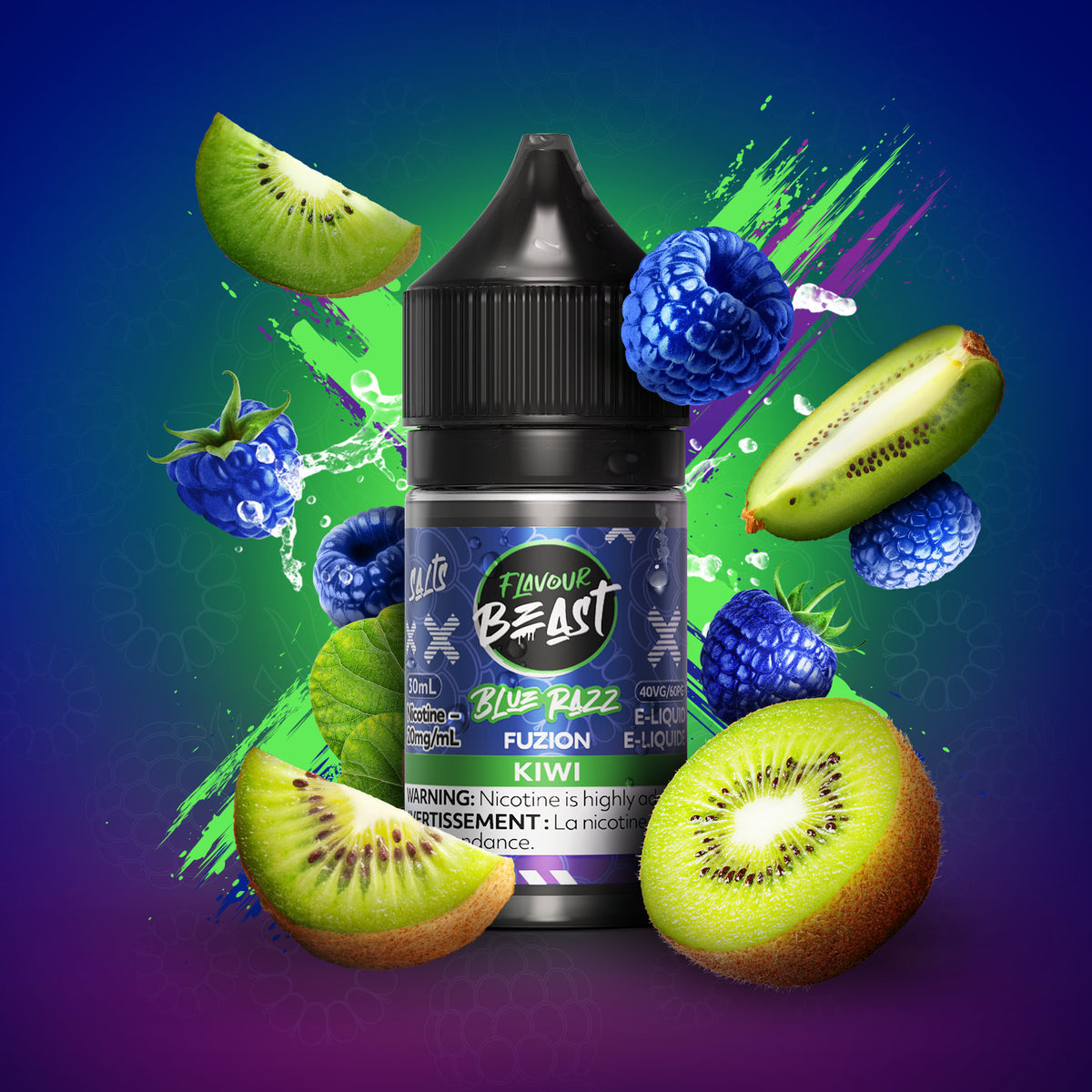 Flavour Beast Fuzion Blue Razz Kiwi Salt Nic E-Juice 30mL - Supa Vapes