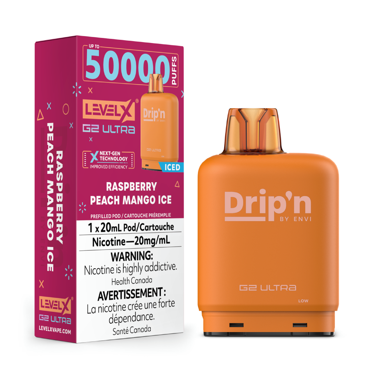 Level X Drip'n G2 Ultra Raspberry Peach Mango Ice - Supa Vapes