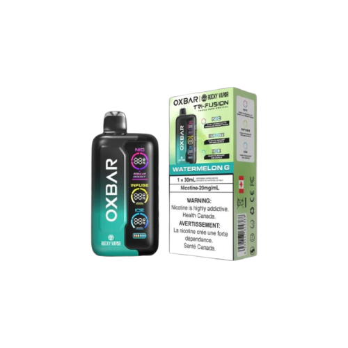 Rocky Vapor Oxbar Tri Fusion, Watermelon G flavour, powerful and long-lasting vape, optimized for Ontario and Quebec vapers.