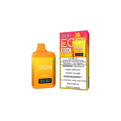 STLTH ECO BOX Disposable, Strawnana Ice flavour, rechargeable disposable vape device, designed for flavour and convenience, ideal for Ontario and Quebec vapers.