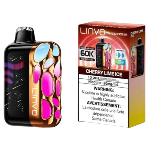 Linvo Rave 60000 PRO, Cherry Lime Ice flavour, smooth and consistent flavour delivery with immersive beat-sync LED experience, designed for vapers in Ontario and Quebec.