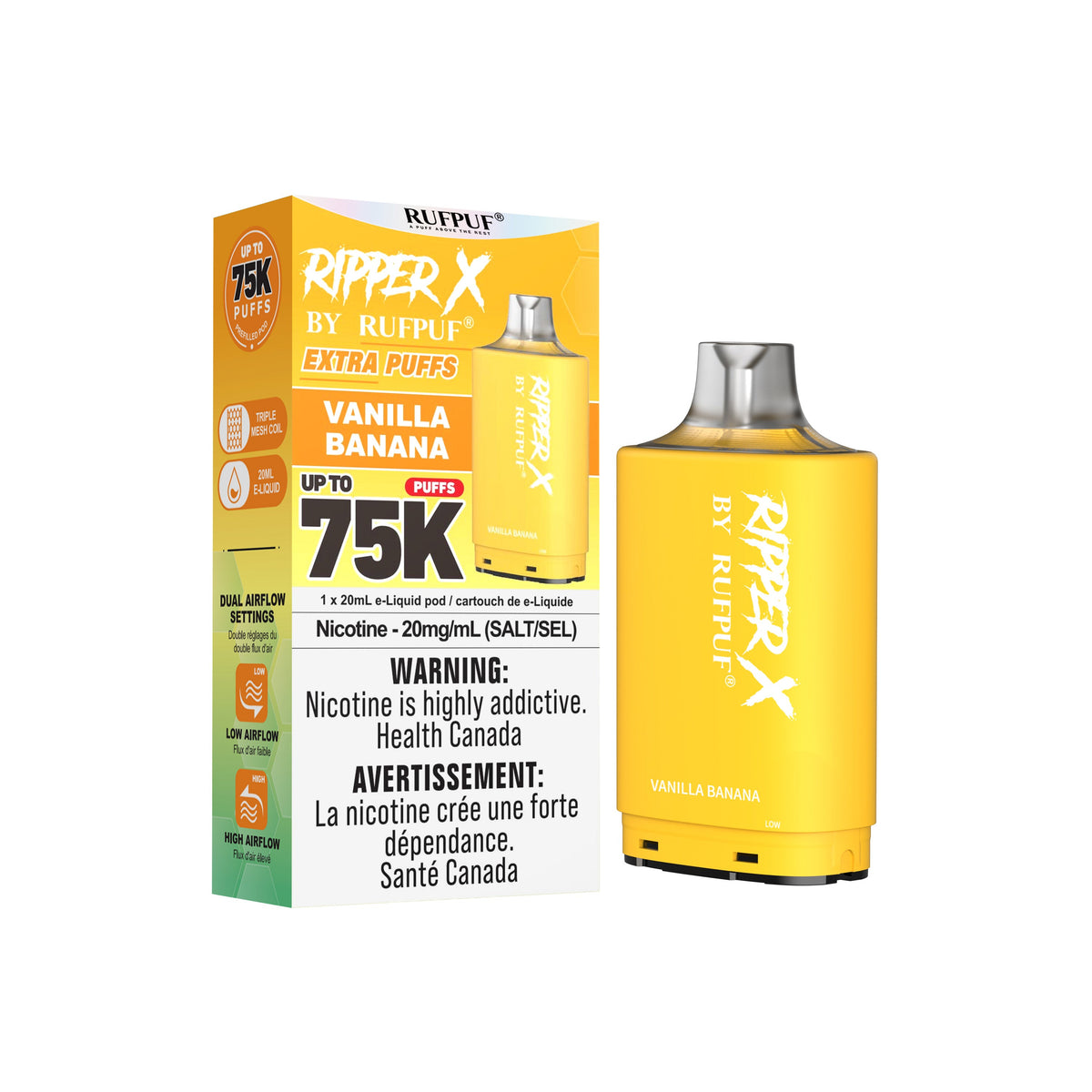 Ripper X 75K (10mg) Vanilla Banana prefilled salt nicotine pod