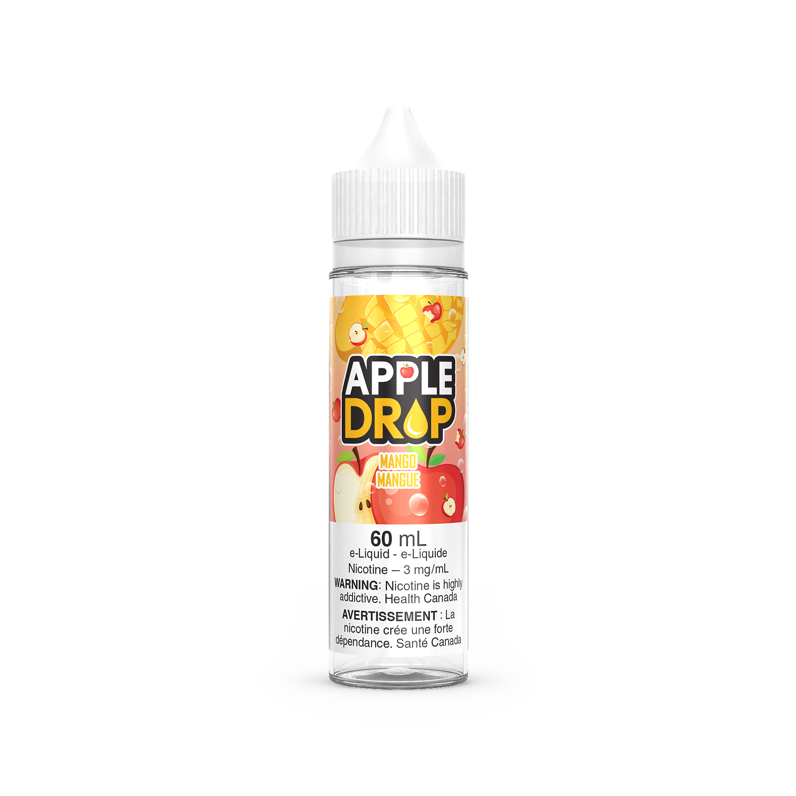 Apple Drop 60mL, Peach flavour vape juice with 6mg nicotine, smooth fruity vape ideal for Ontario and Quebec vapers.