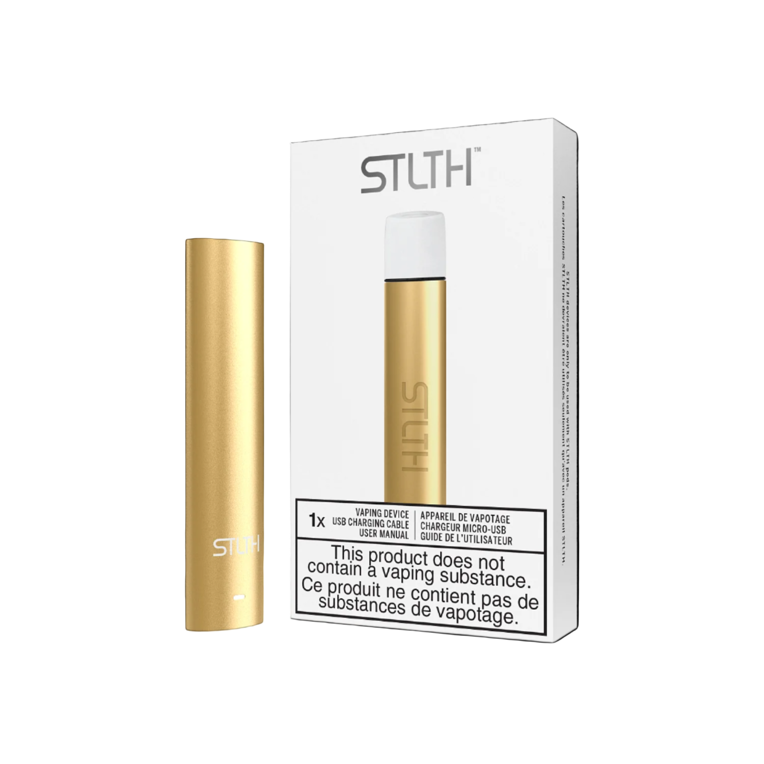 STLTH Type-C Device, Gold Metal anodized finish, sleek and durable vaping device with fast Type-C charging, portable and ideal for Ontario and Quebec customers.