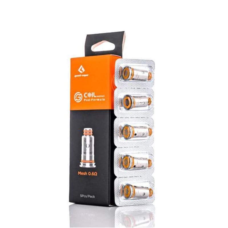 GEEKVAPE G Pod Replacement Coils 0.6Ω, 5pcs per pack, compatible with Geekvape Wenax Stylus, Wenax C1, Aegis pod, and G18 Starter Pen, high-quality 0.6 ohm resistance coils for smooth vaping experience in Ontario and Quebec.