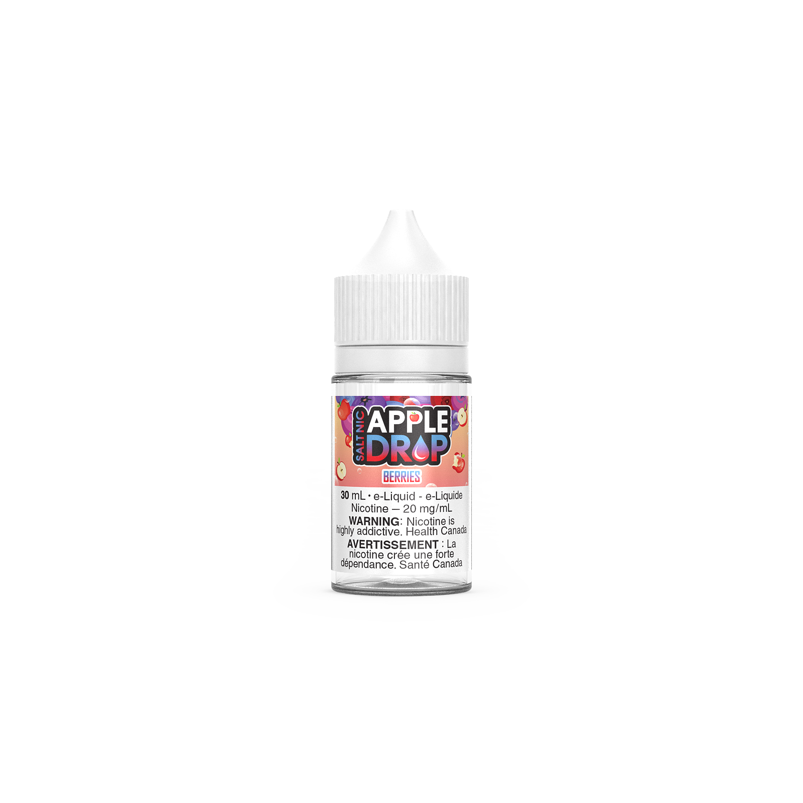 Apple Drop Salt (30mL), Berries flavour, 12mg nicotine e-liquid, smooth and fruity vape, premium salt nicotine option ideal for Ontario and Quebec customers.