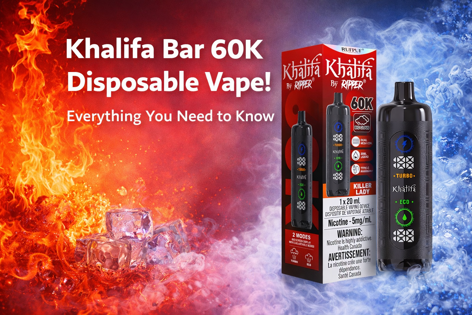Khalifa Bar 60K dual mesh coil 5mg freebase disposable