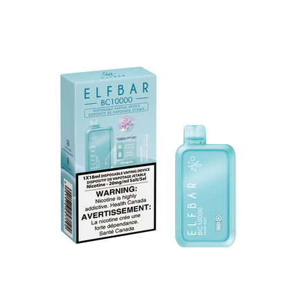 Elf Bar disposable vape device packaging on a white background. Elf Bar BC10000-Miami-Mint