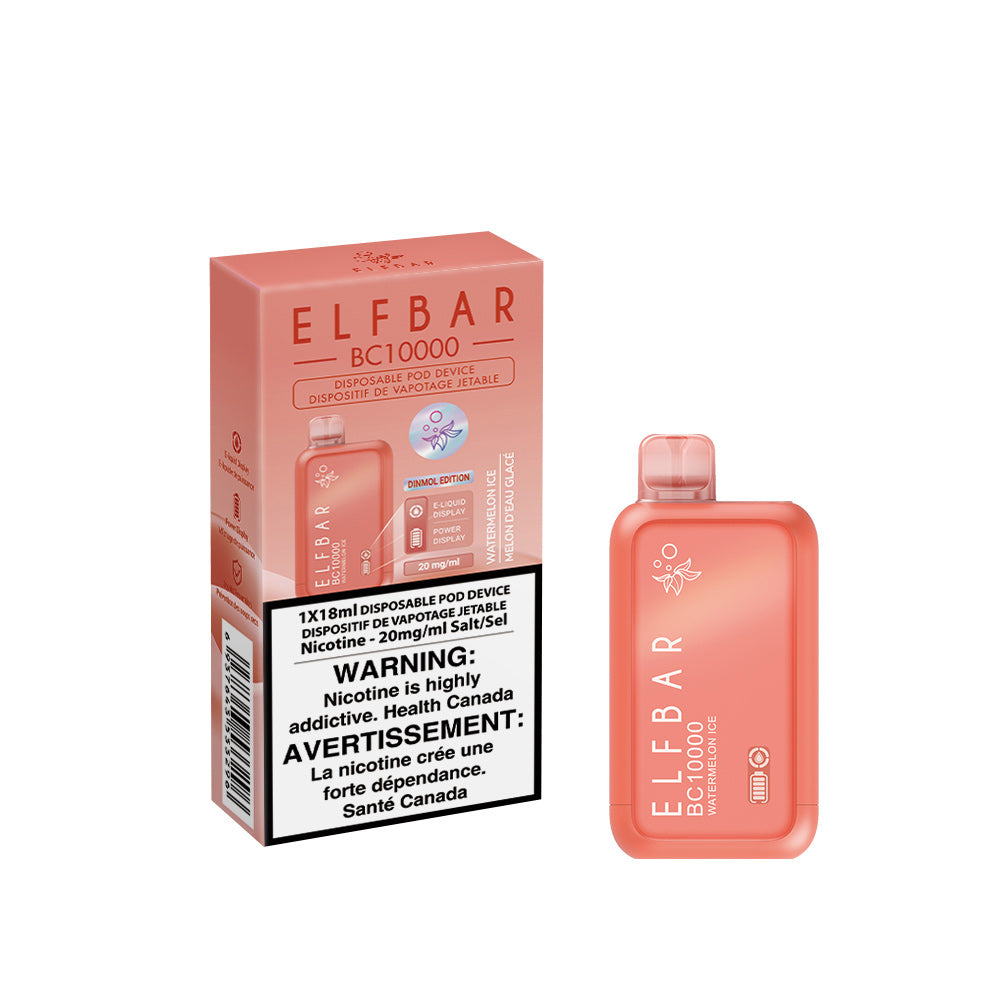 Elf Bar BC10000-Watermelon-Ice vaping device packaging on a white background. 