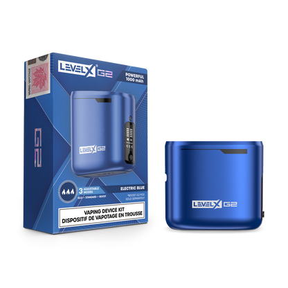 Level X G2 Battery, Electric Blue finish, dual mode firing with regular and Boost settings for enhanced flavor and vapor density, premium vaping device ideal for Ontario and Quebec users