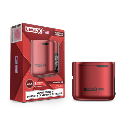 Level X G2 Battery, Crimson Red variant with regular and Boost dual coil modes, designed for Ontario and Quebec vapers.