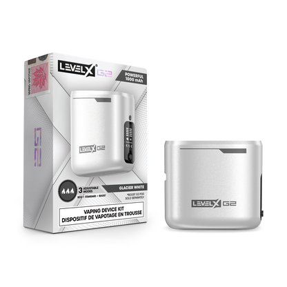 Level X G2 Battery, Glacier White variant, dual firing modes for customizable vaping performance, designed for vapers in Ontario and Quebec.