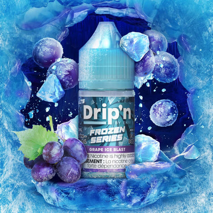 DRIP'N by Envi Frozen Series Salt, Green Apple Ice Blast flavour, 30mL bottle with smooth salt nicotine delivery, bold and icy green apple taste, designed for refreshing vaping experience in Ontario and Quebec.