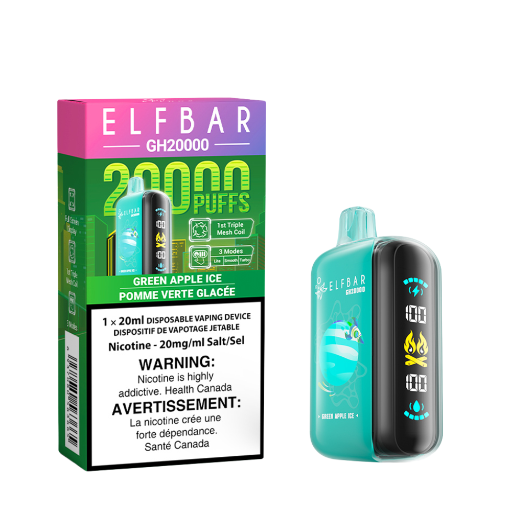Elf Bar GH20K Disposable Vape, Miami Mint flavour with smooth menthol and tropical sweetness, rechargeable and long-lasting disposable vape, perfect for Ontario and Quebec customers.