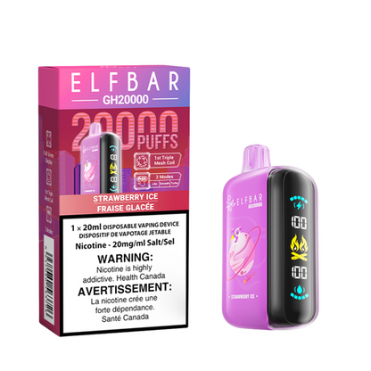 Elf Bar GH20K Disposable Vape, Blue Razz Ice flavour, 20,000 puffs, triple mesh coils, adjustable modes for smooth vaping experience, ideal for Ontario and Quebec vapers.
