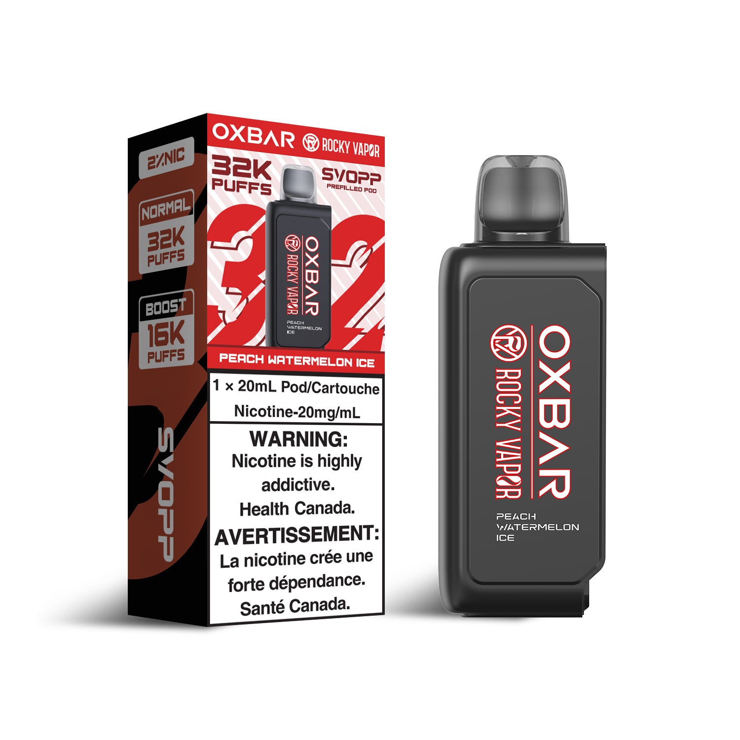 SVOPP Rocky Vapor OXBAR 32K, Grape Ft flavor prefilled pod, 32,000 puffs capacity, smooth and flavorful vaping experience, ideal for Ontario and Quebec vape enthusiasts.